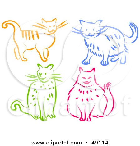 Royalty-Free (RF) Clipart Illustration of a Digital Collage Of Orange, Blue, Green And Pink Kitty Cats by Prawny