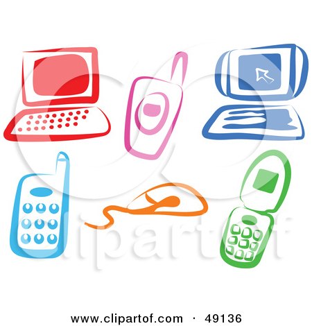 Royalty-Free (RF) Clipart Illustration of a Colorful Digital Collage Of Electronics Items by Prawny