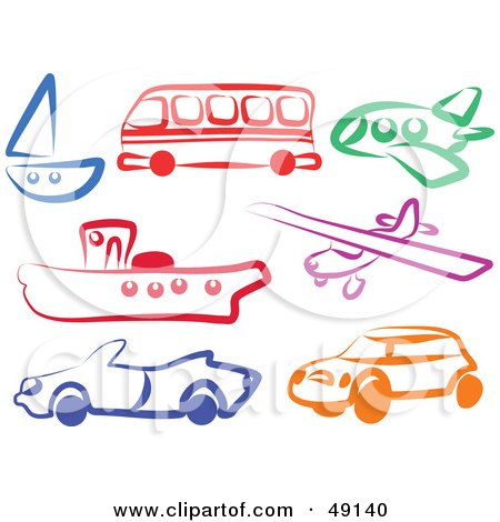 Royalty-Free (RF) Clipart Illustration of a Colorful Digital Collage Of Modes Of Transportation by Prawny