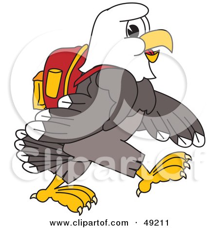 Royalty-Free (RF) Clipart Illustration of a Bald Eagle Character Walking And Wearing a Backpack by Mascot Junction
