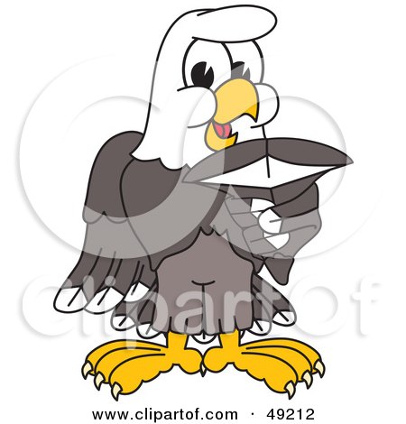Royalty-Free (RF) Clipart Illustration of a Bald Eagle Character Holding a Shark Tooth by Mascot Junction