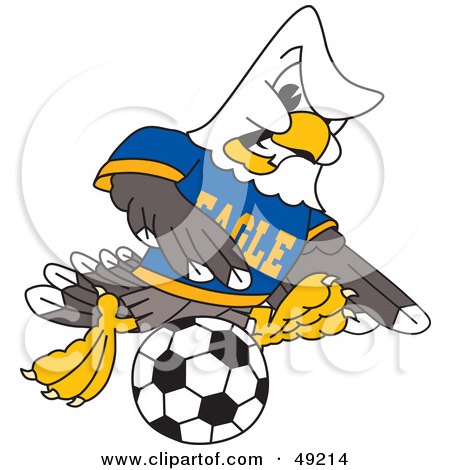 Royalty-Free (RF) Clipart Illustration of a Bald Eagle Character Soccer Player by Mascot Junction