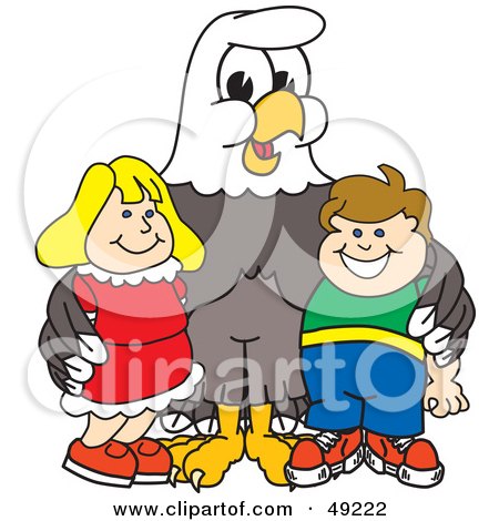 Royalty-Free (RF) Clipart Illustration of a Bald Eagle Character With Children by Mascot Junction