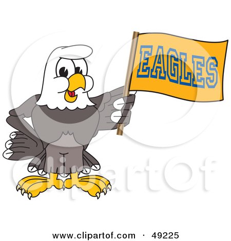 Royalty-Free (RF) Clipart Illustration of a Bald Eagle Character Waving a Flag by Mascot Junction