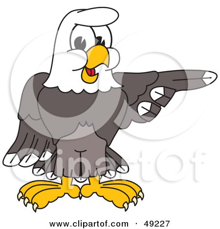 Royalty-Free (RF) Clipart Illustration of a Bald Eagle Character Pointing by Mascot Junction