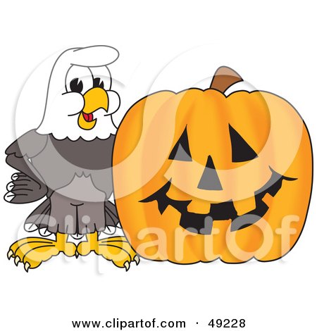 Royalty-Free (RF) Clipart Illustration of a Bald Eagle Character With a Pumpkin by Mascot Junction