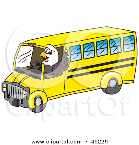 Royalty-Free (RF) Clipart Illustration of a Bald Eagle Character Driving a Bus by Mascot Junction