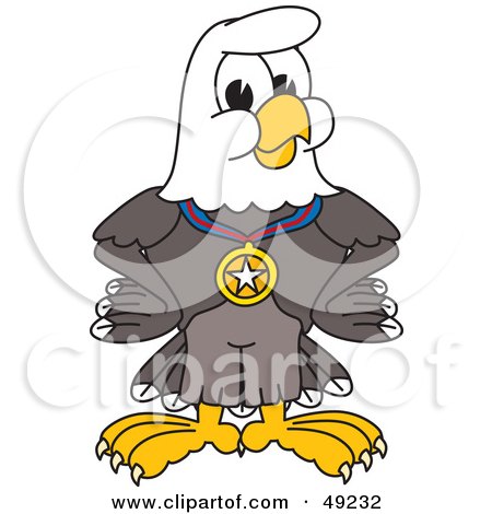 Royalty-Free (RF) Clipart Illustration of a Bald Eagle Character Wearing a Medal by Mascot Junction