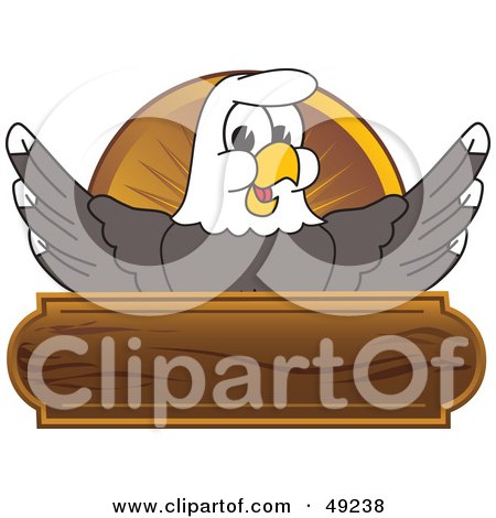 Royalty-Free (RF) Clipart Illustration of a Bald Eagle Character Wooden Logo by Mascot Junction