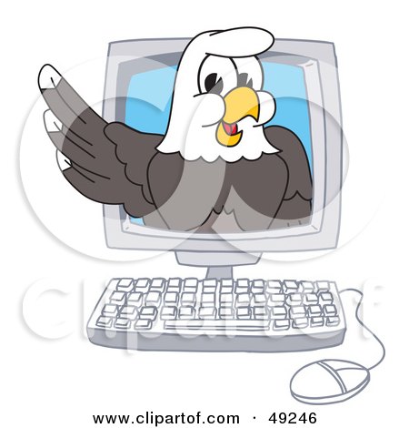 Royalty-Free (RF) Clipart Illustration of a Bald Eagle Character in a Computer by Mascot Junction