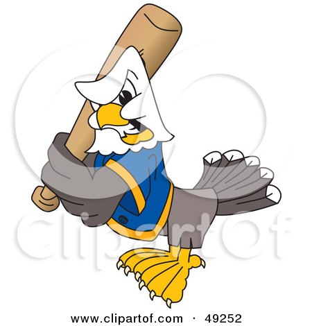 Royalty-Free (RF) Clipart Illustration of a Bald Eagle Character Holding a Baseball Bat by Mascot Junction