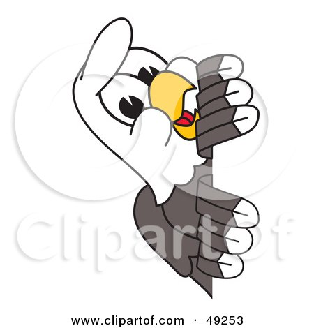 Royalty-Free (RF) Clipart Illustration of a Bald Eagle Character Peeking by Mascot Junction