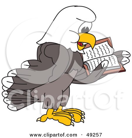 Royalty-Free (RF) Clipart Illustration of a Bald Eagle Character Reading by Mascot Junction
