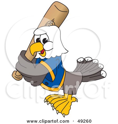 Royalty-Free (RF) Clipart Illustration of a Bald Eagle Character Playing Baseball by Mascot Junction