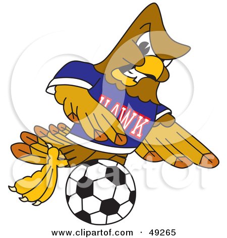Royalty-Free (RF) Clipart Illustration of a Hawk Mascot Character Kicking a Soccer Ball by Mascot Junction