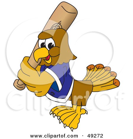 Royalty-Free (RF) Clipart Illustration of a Hawk Mascot Character Batting by Mascot Junction
