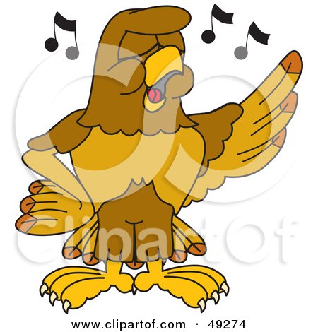 Royalty-Free (RF) Clipart Illustration of a Hawk Mascot Character Singing in Chorus by Mascot Junction