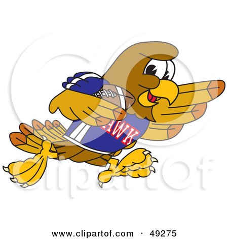 Royalty-Free (RF) Clipart Illustration of a Hawk Mascot Character Playing Football by Mascot Junction