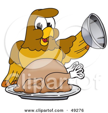 Royalty-Free (RF) Clipart Illustration of a Hawk Mascot Character Serving a Turkey by Mascot Junction