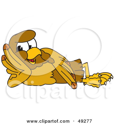 Royalty-Free (RF) Clipart Illustration of a Hawk Mascot Character Reclined by Mascot Junction