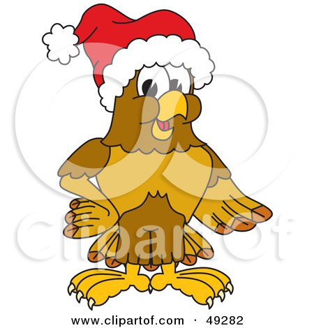 Royalty-Free (RF) Clipart Illustration of a Hawk Mascot Character Wearing a Santa Hat by Mascot Junction