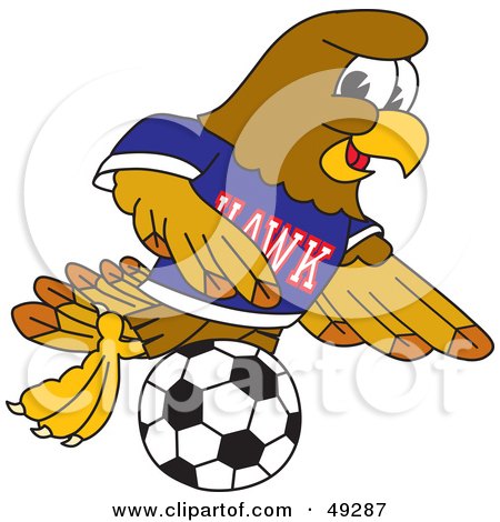 Royalty-Free (RF) Clipart Illustration of a Hawk Mascot Character Playing Soccer by Mascot Junction