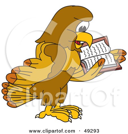 Royalty-Free (RF) Clipart Illustration of a Hawk Mascot Character Reading by Mascot Junction
