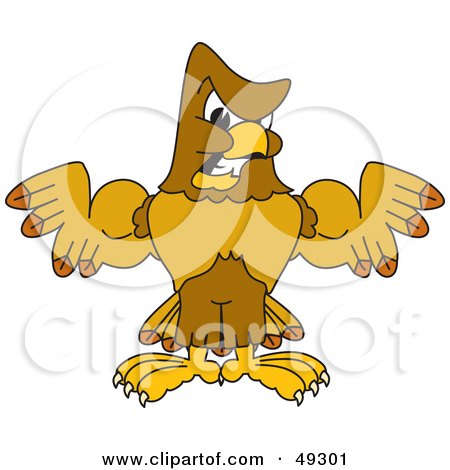Royalty-Free (RF) Clipart Illustration of a Hawk Mascot Character Showing Off His Muscles by Mascot Junction