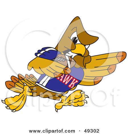 Royalty-Free (RF) Clipart Illustration of a Hawk Mascot Character Running With a Football by Mascot Junction