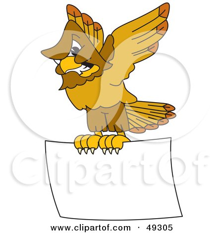 Royalty-Free (RF) Clipart Illustration of a Hawk Mascot Character Aggressively Flying a Blank Sign by Mascot Junction