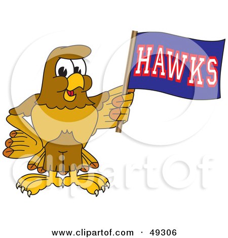 Royalty-Free (RF) Clipart Illustration of a Hawk Mascot Character Waving a Hawks Flag by Mascot Junction
