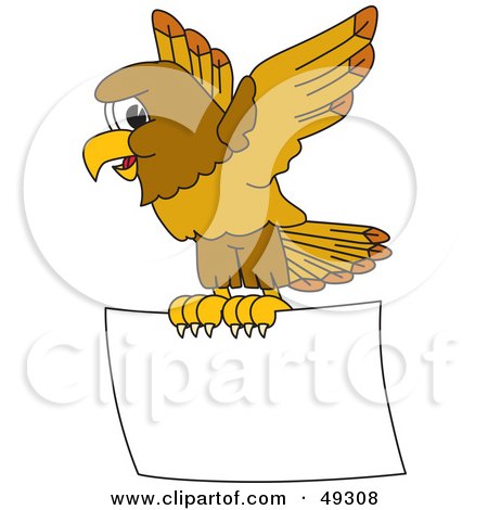 Royalty-Free (RF) Clipart Illustration of a Hawk Mascot Character With a Blank Sign by Mascot Junction