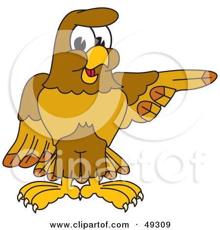 Royalty-Free (RF) Clipart Illustration of a Hawk Mascot Character Pointing by Mascot Junction