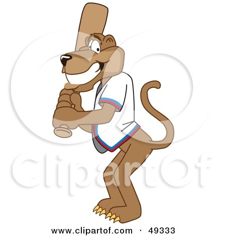 Royalty-Free (RF) Clipart Illustration of a Cougar Mascot Character Batting by Mascot Junction
