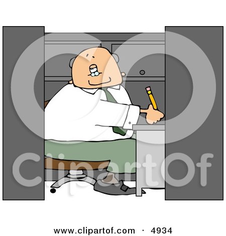 Elderly Businessman Working In a Small Office Cubicle Clipart by djart