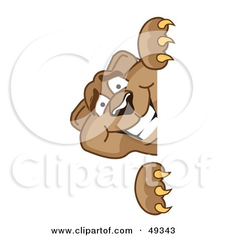 Royalty-Free (RF) Clipart Illustration of a Cougar Mascot Character Looking Around a Corner by Mascot Junction