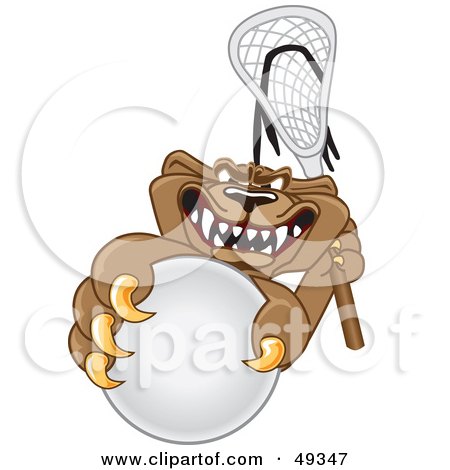 Royalty-Free (RF) Clipart Illustration of a Cougar Mascot Character Grabbing a Lacrosse Ball by Mascot Junction