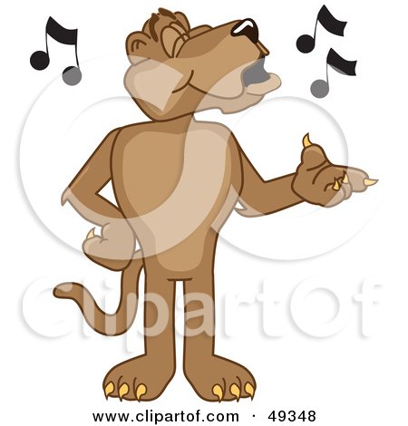 Royalty-Free (RF) Clipart Illustration of a Cougar Mascot Character Singing by Mascot Junction