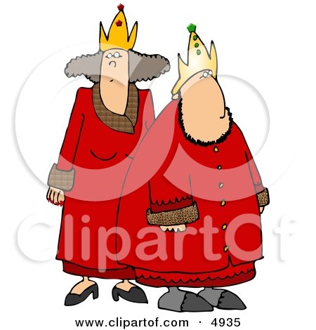  Royal King & Queen Wearing Red Robes and Gold Crowns Clipart by djart