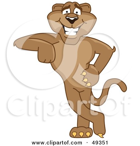 Royalty-Free (RF) Clipart Illustration of a Cougar Mascot Character Leaning by Mascot Junction