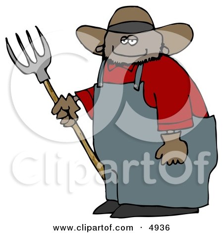 Smiling Mexican Cowboy Farmer Holding a Pitchfork Clipart by djart