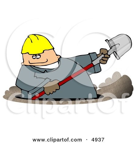 Caucasian Male Worker Digging a Deep Underground Hole with a Shovel Clipart by djart