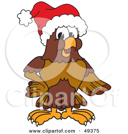 Royalty-Free (RF) Clipart Illustration of a Falcon Mascot Character Wearing a Santa Hat by Mascot Junction
