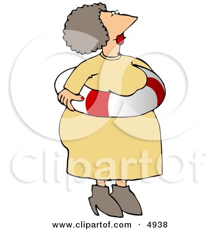 Obese Elderly Woman Wearing an Emergency Life Preserver Float Tube Around Her Waist Clipart by djart