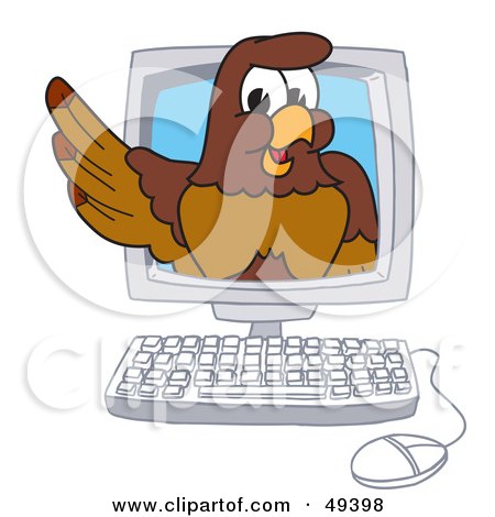Royalty-Free (RF) Clipart Illustration of a Falcon Mascot Character in a Computer by Mascot Junction