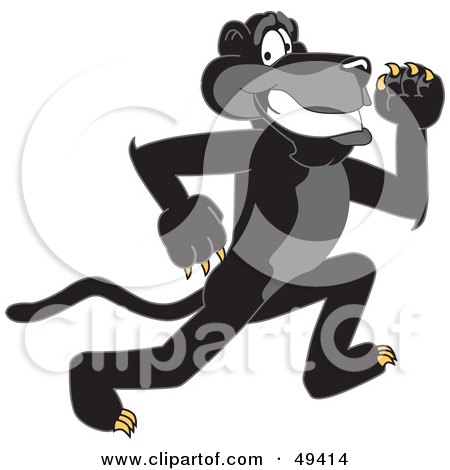 Royalty-Free (RF) Clipart Illustration of a Black Jaguar Mascot Character Running by Mascot Junction