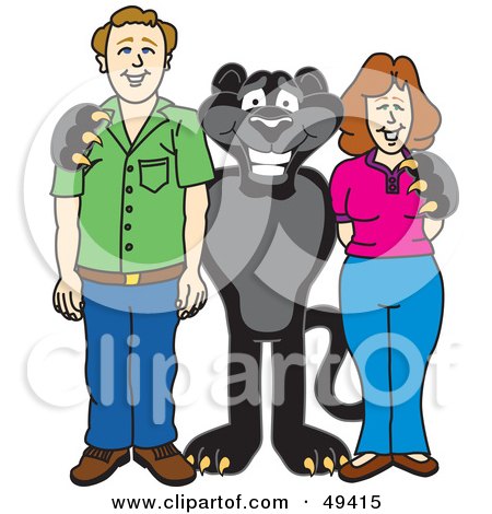 Royalty-Free (RF) Clipart Illustration of a Black Jaguar Mascot Character With Adults by Mascot Junction