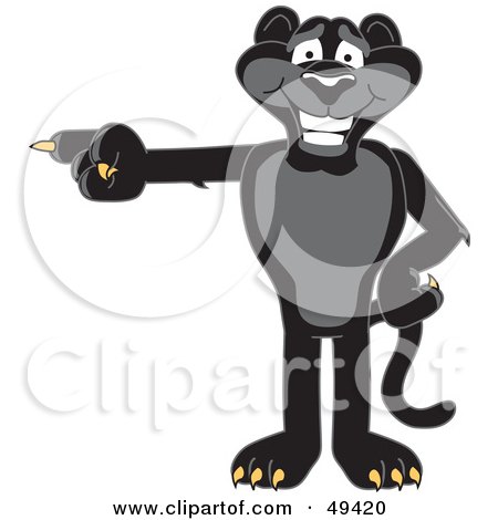 Royalty-Free (RF) Clipart Illustration of a Black Jaguar Mascot Character Pointing Left by Mascot Junction