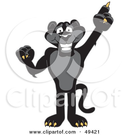 Royalty-Free (RF) Clipart Illustration of a Black Jaguar Mascot Character Pointing Up by Mascot Junction
