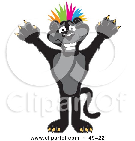 Royalty-Free (RF) Clipart Illustration of a Black Jaguar Mascot Character Punk With Colorful Hair by Mascot Junction